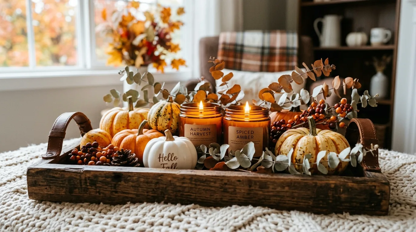 Bring in candles and lamps for a gentler evening glow inspiration for an indoor fall living space.